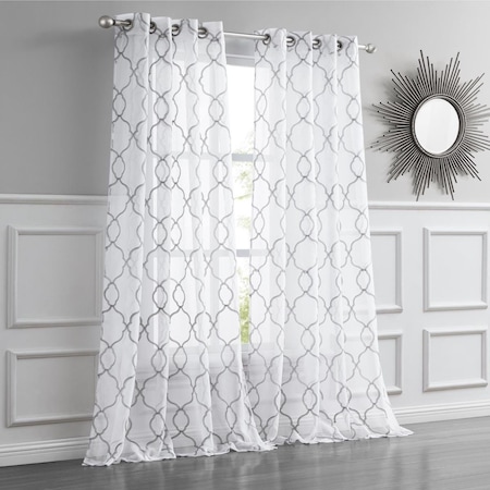 Palacedesigns 84 in. Silver Trellis Pattern Embroidered Window Curtain Panel PA3673540